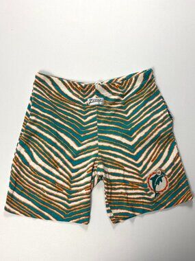 Vintage Miami Dolphins Zubaz Mens AOP Shorts M NFL Zebra Stripes Drawstring USA